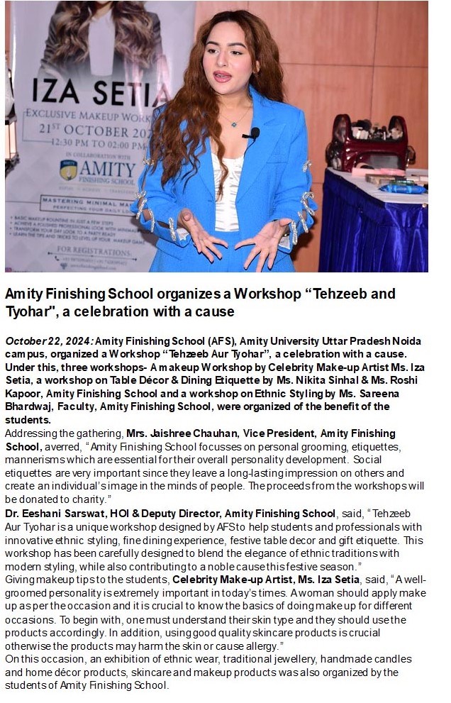 Amity Finishing School organizes a workshop titled, Tehzeeb and Tyohar for students